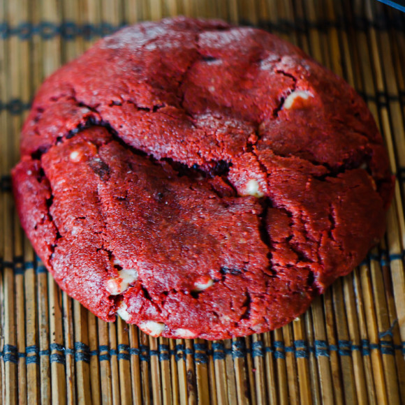 Dive into a delightful mystery with our irresistibly soft Red Velvet Cookies, bursting with chocolate chips!